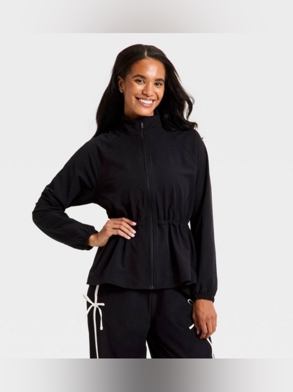 Medium All In Motion M  Women's Woven Peplum Jacket Black Sports Workout zipper